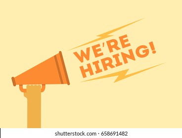 We are hiring illustration with hand holding a megaphone