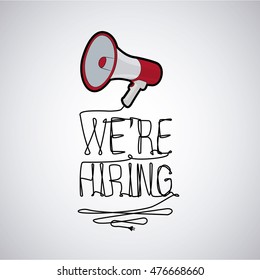 We are hiring illustration, loudspeaker with text and plug over degrade color backdrop