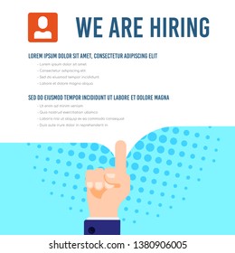 We are hiring infographic template with text sample. Job search, recruiting, human recource concept. Flat style illustration. 