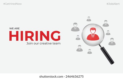 We are hiring job candidate banner Design. Join our team and hiring concept. Open vacancy and hiring creative ads and poster vector illustration