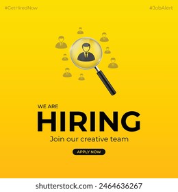 We are hiring job candidate post and flyer template. Join our team and hiring concept. Open vacancy and hiring creative ads and poster vector illustration