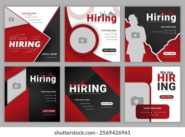 We are hiring job candidate social media post banner design template in red. We are looking for someone to create square web banners. We are looking for square web banner designers.