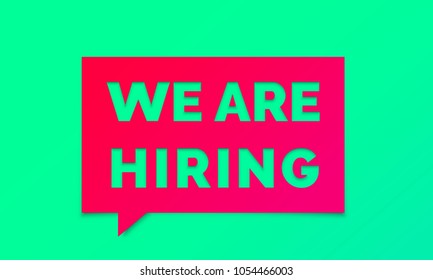 We are hiring job employee vacancy announcement banner on red green background. Vector We are hiring message chat poster for work recruitment agency design template