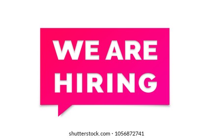 We are hiring job employee vacancy announcement banner . Vector We are hiring pink message chat poster for work recruitment agency design template isolated on white background