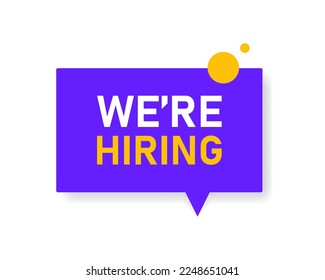 We are hiring job employee vacancy announcement banner . Vector We are hiring purple message chat poster for work recruitment agency design template isolated on white background