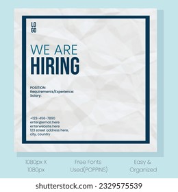 We are hiring job position social media post. Flat vector Design for web, apps and many more