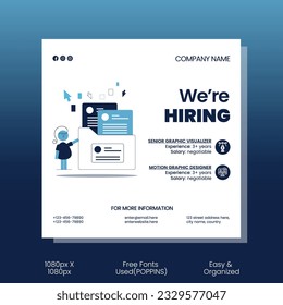 We are hiring job position social media post. Flat vector Design for web, apps and many more
