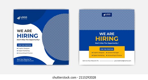 We Are Hiring Job Position Square Set Banner Or Social Media Post. Vacancy Banner Design Find A Job. 