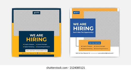 We Are Hiring Job Position Square Banner Or Social Media Post. Vacancy Banner Design Find A Job. 