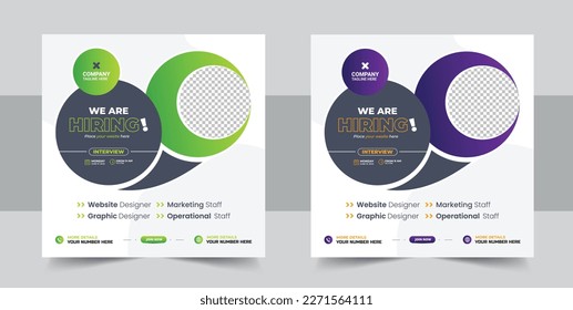 We are hiring job position square banner or social media post, Vacancy banner design finds a job, We are hiring banner, poster. Poster for we are hiring. employees needed. Social media template