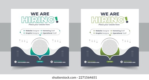Estamos contratando un banner cuadrado de posición de empleo o un post de medios sociales, el diseño de banners para Vacancy encuentra un trabajo. Estamos contratando una plantilla de publicación en medios sociales para ofertas de empleo. Diseño de banderas de redes sociales cuadradas