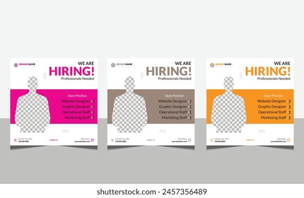 We are hiring job position square banner or social media post. Vacancy banner design finds a job.