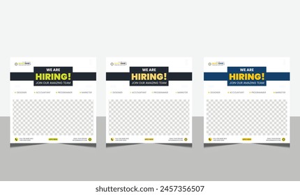 We are hiring job position square banner or social media post. Vacancy banner design finds a job.