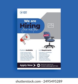 We are hiring job print ready flyer or poster template. Job Vacancy Flyer creative Template design
