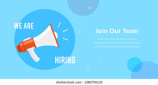 We are hiring. Job search, recruiting, human recource concept. Flat style concept banner.