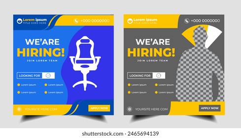 we are hiring job social media post clean banner template design with yellow and blue color . social media hiring post vacancy recruitment web banner design