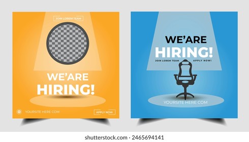 we are hiring job social media post clean banner template design with yellow and blue color . social media hiring post vacancy recruitment web banner design