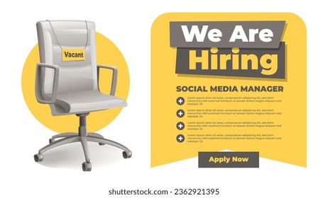 Wir stellen einen Job-Vacancy-Banner mit einer Illustration zum Bürostuhl ein