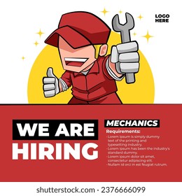 We Are Hiring Job Vacancy for Mechanic With Character Holding a Wrench Illustration