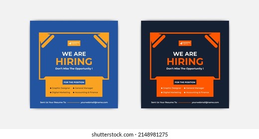 We Are Hiring Job Vacancy Post Or Job Position For Social Media Post Template