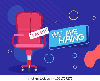 We are Hiring, job vacancy Poster or Banner Design,  Composition with office chair, We're Hiring,