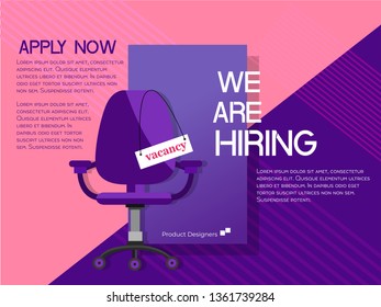 We are Hiring, job vacancy Poster or Banner Design,  Composition with office chair, We're Hiring,