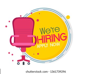 We are Hiring, job vacancy Poster or Banner Design,  Composition with office chair, We're Hiring,