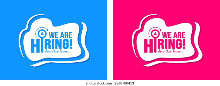 We are hiring job vacancy search icon banner, poster and social media post template. business concept of search and recruitment. join our team announcement lettering in speech. Vector Illustration.