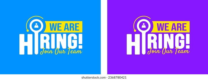 We are hiring job vacancy search icon banner, poster and social media post template. business concept of search and recruitment. join our team announcement lettering in speech. Vector Illustration.