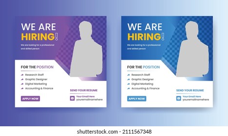 We are hiring for a job vacancy Social Media Post Or Social Media Square Banner Flyer Template Design