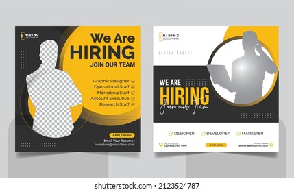 We are hiring job vacancy social media post template. Hiring square social media web banner design