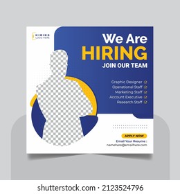 We are hiring job vacancy social media post template. Hiring square social media web banner design