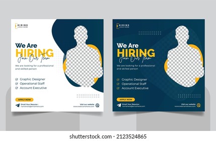 We are hiring job vacancy social media post template. Hiring square social media web banner design