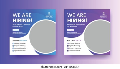 We are hiring job vacancy Social Media Web Banner  Promotional Social Media Square Banner and Square FlyerTemplate Design