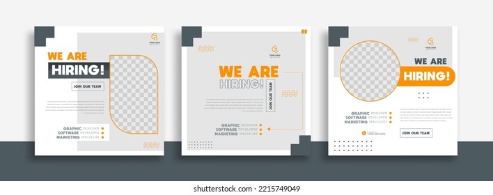 We are hiring job vacancy social media post banner design template with yellow color. We are hiring job vacancy square web banner design.