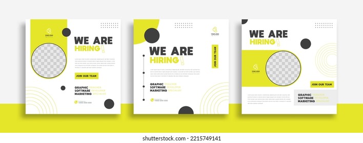 We are hiring job vacancy social media post banner design template with soft green color. We are hiring job vacancy square web banner design.