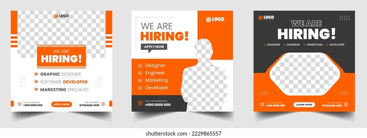 Estamos contratando empleos vacantes en redes sociales plantilla de diseño de pancartas con color rojo. Estamos contratando el diseño de banner web cuadrado de ofertas de empleo.