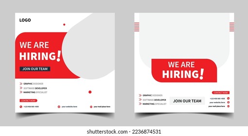 Estamos contratando empleos vacantes en redes sociales plantilla de diseño de pancartas con color rojo. Estamos contratando el diseño de banner web cuadrado de ofertas de empleo.