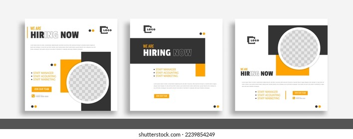 We are hiring job vacancy social media post banner design template. We are hiring job vacancy square web banner design.