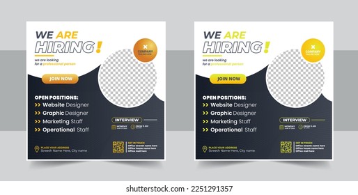 We are hiring job vacancy social media post or Social Media Square Banner, We are hiring job vacancy square web banner design. Job vacancy design poster. We are hiring post feed on square design
