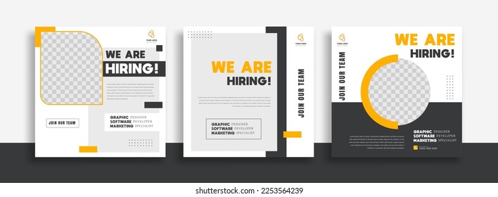 We are hiring job vacancy social media post banner design template with yellow color. We are hiring job vacancy square web banner design.