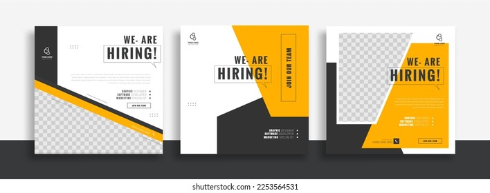 We are hiring job vacancy social media post banner design template with yellow color. We are hiring job vacancy square web banner design.