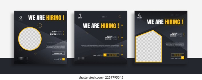 We are hiring job vacancy social media post banner design template. We are hiring job vacancy square web banner design. 