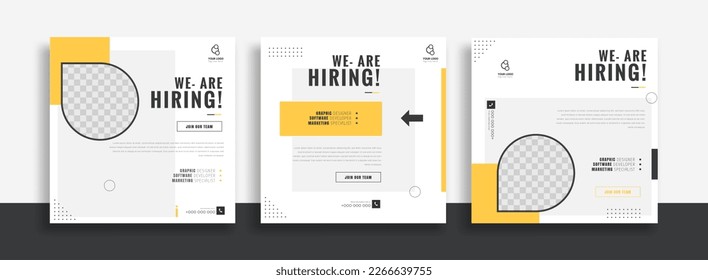 Estamos contratando empleos vacantes en los medios sociales plantilla de diseño de pancartas con color naranja y blanco. Estamos contratando el diseño de banner web cuadrado de ofertas de empleo.