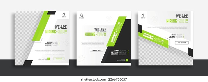 We are hiring job vacancy social media post banner design template with orange and white color. We are hiring job vacancy square web banner design.