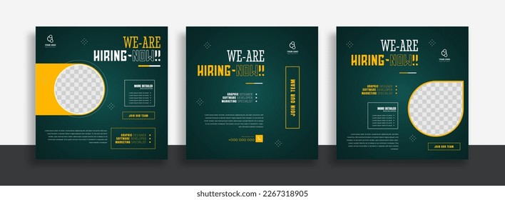 We are hiring job vacancy social media post banner design template with orange and white color. We are hiring job vacancy square web banner design.