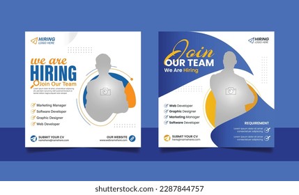 We are hiring job vacancy social media post digital marketing banner design template with blue orange color set.