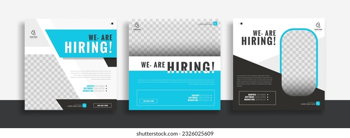 We are hiring job vacancy social media post banner design template with green and black color. We are hiring job vacancy square web banner design.