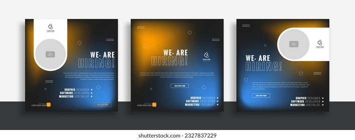 We are hiring job vacancy social media post banner design template with green and black color. We are hiring job vacancy square web banner design.