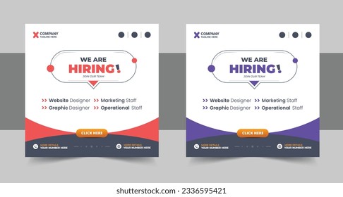 Estamos contratando puestos de trabajo vacantes en medios sociales o plantilla de diseño de Banner de Social Media Square, Estamos contratando diseño de banner web cuadrado de ofertas de trabajo. Diseño de banderas de redes sociales cuadradas